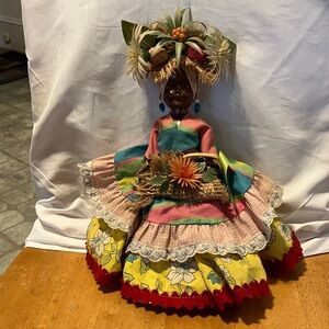 Vintage. Hand crafted  , 12” plastic doll with wonderful dress, panties , under